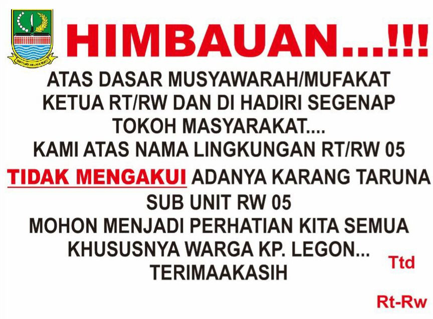 Viral! Flayer Imbauan tidak Diakuinya Karang Taruna Sub Unit RW. 05 Jatimulya